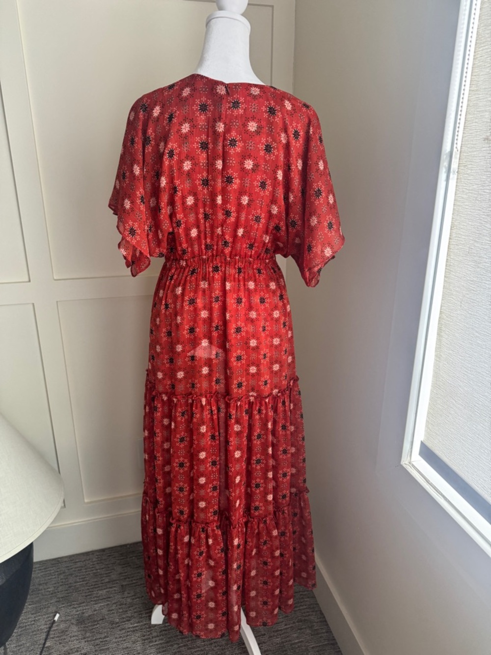 Misa Los Angeles Red Floral V-Neck Tiered Maxi Dress - Picture 7 of 10